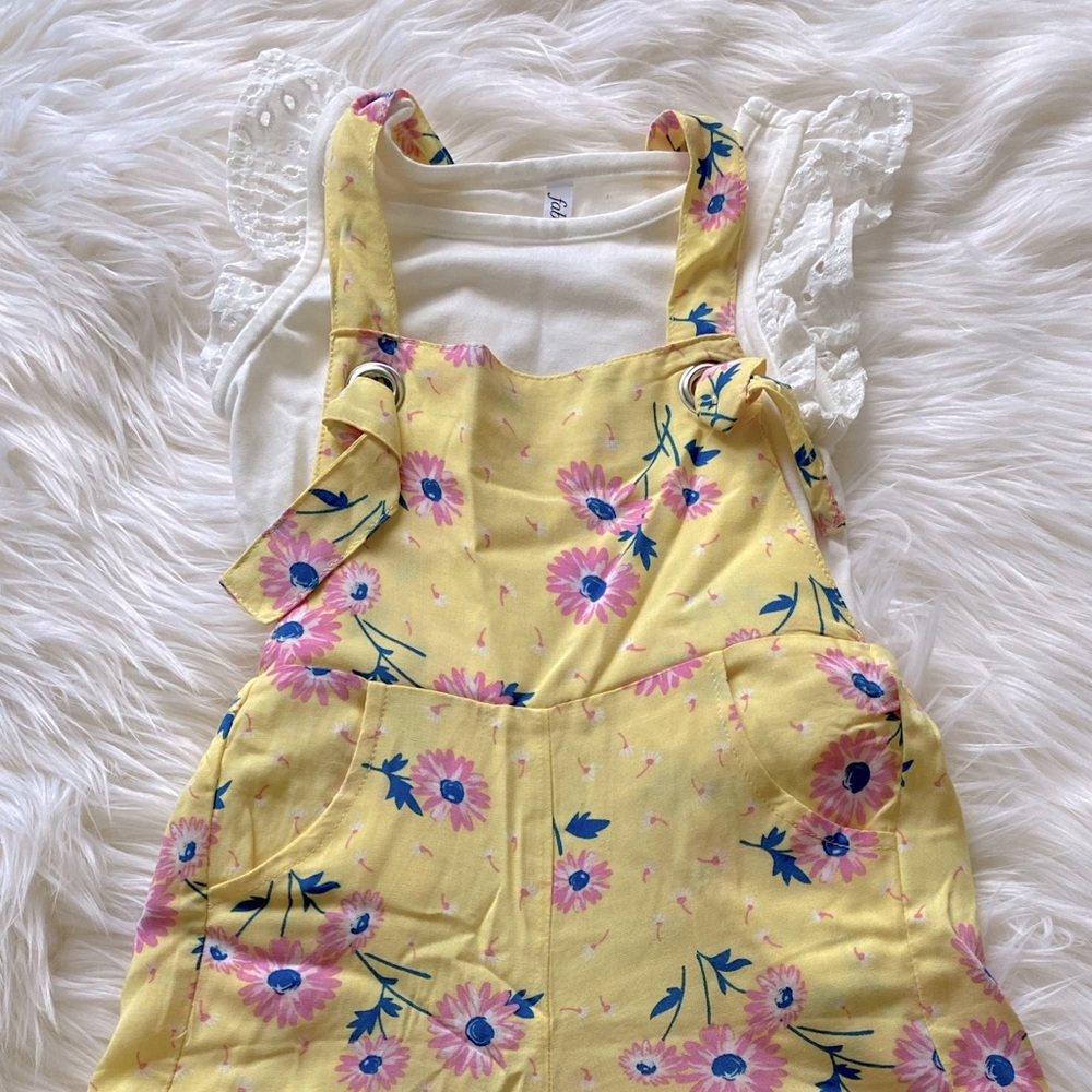 FABKIDS Floral Crop Jumpsuit + White Tee